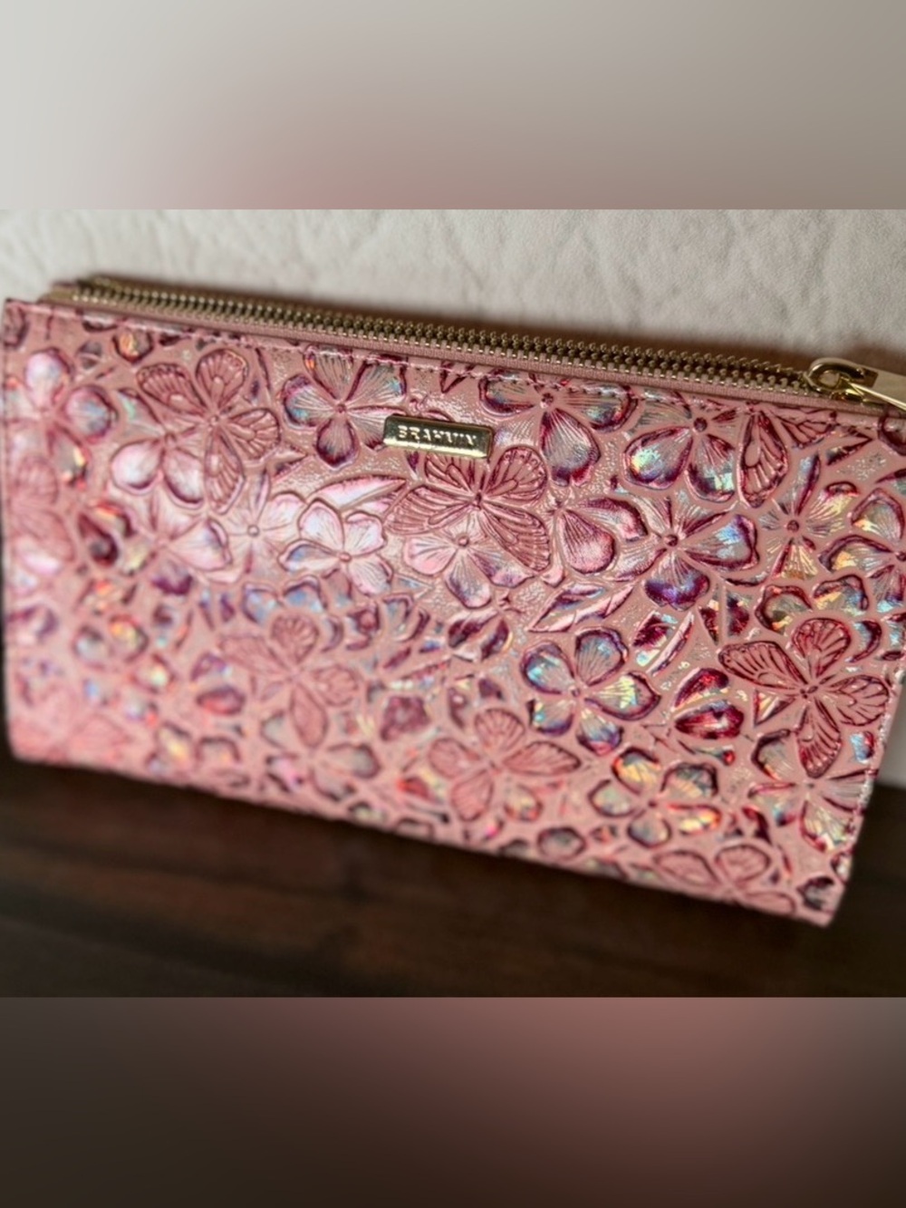 Brahmin DAISY Wristlet Clutch FEARLESS PINK AINSLEY Floral Butterfly BCA NWT